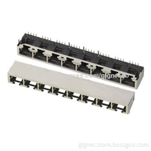 RJ45 Modular Jacks, 1*8 port 8P8C/8P4C, side entry, with shielding, low-profile